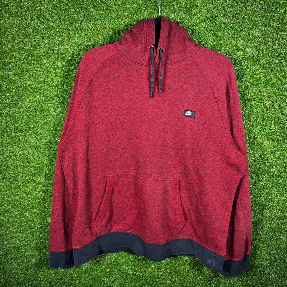 Nike Mens XL Hoodie Pullover‎ Marled Red Black Raglan Sleeve Kangaroo Pocket